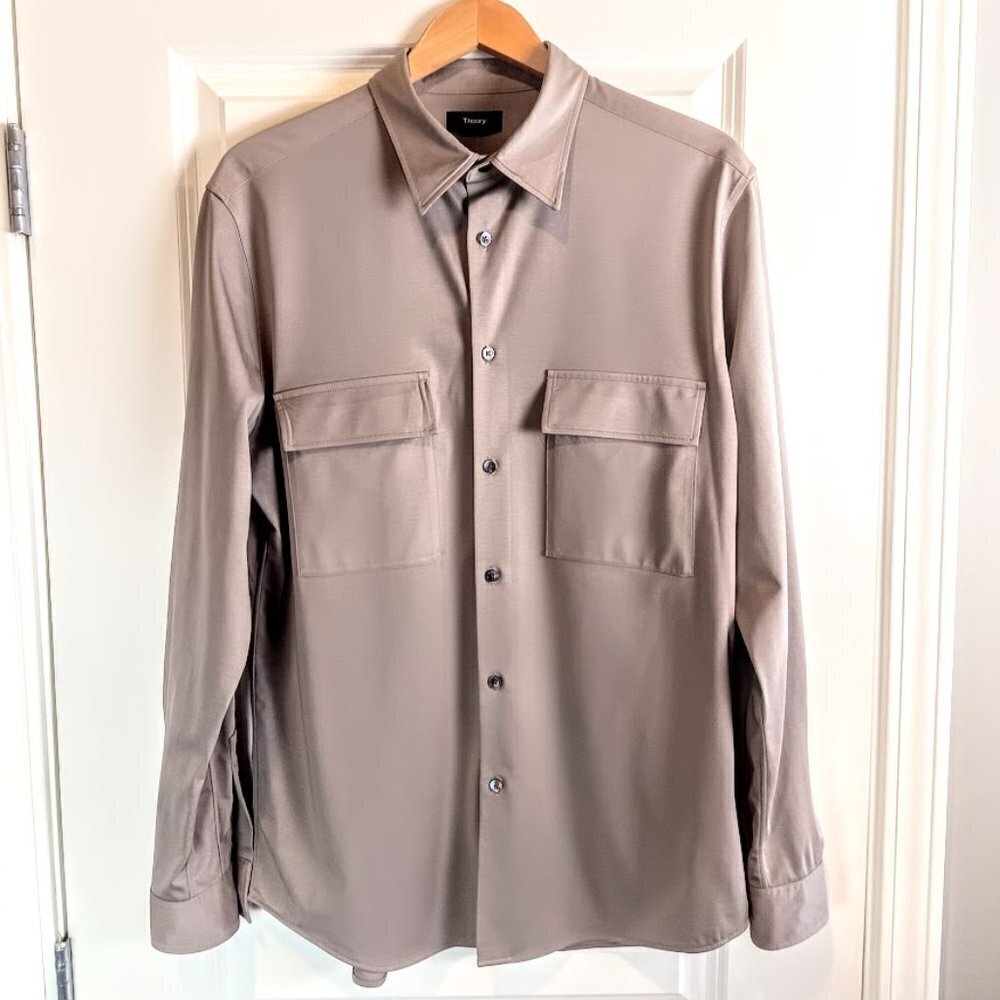 Theory Men's Taupe Patch Pocket Structure Knit Lo… - image 1